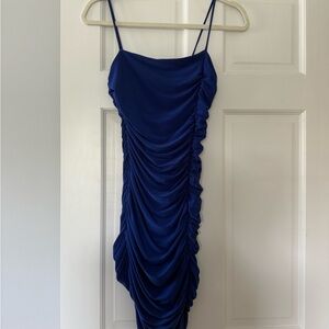blue ruched women’s blue bodycon mini dress